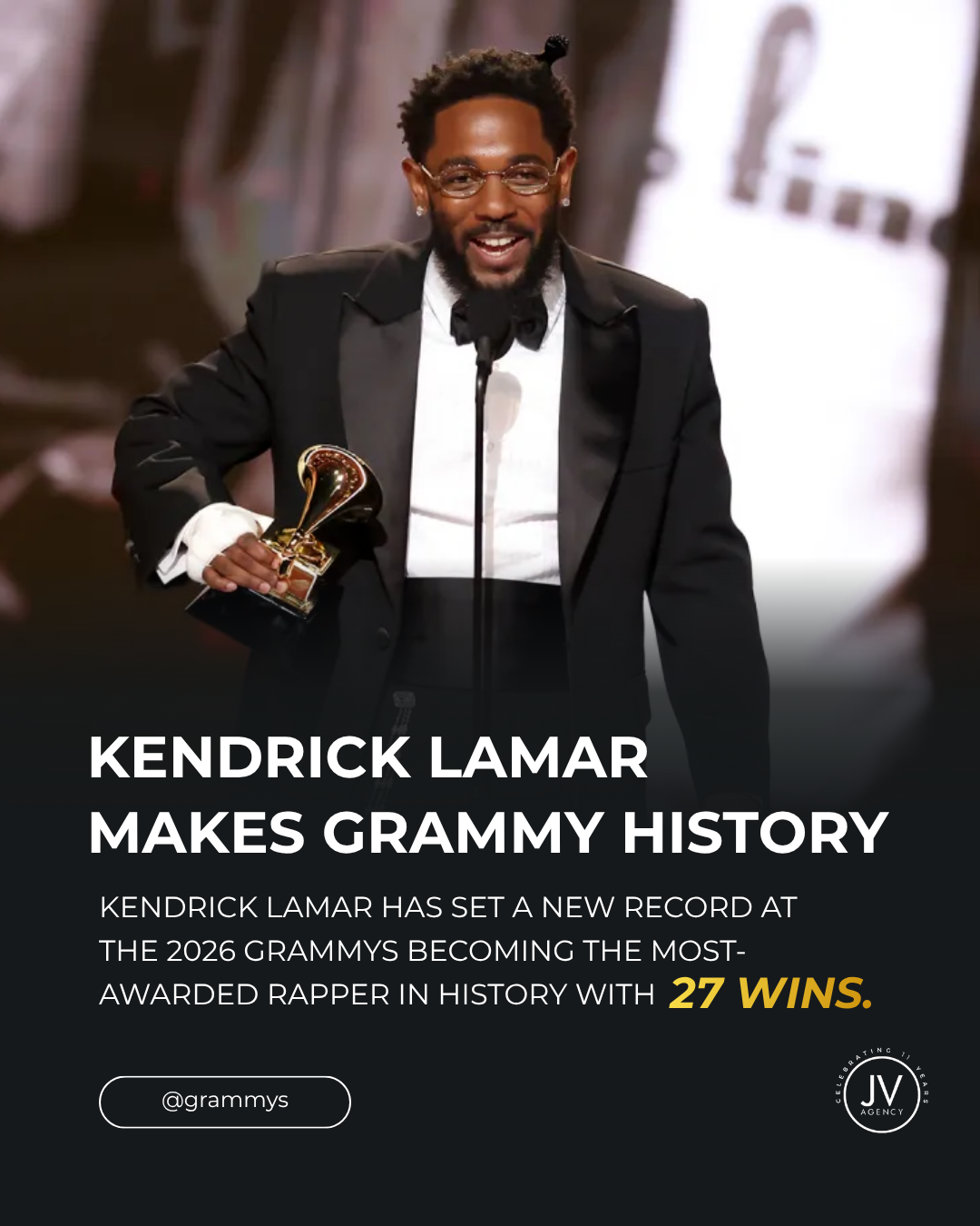 Editorial carousel covering Kendrick Lamar's 2026 Grammy record